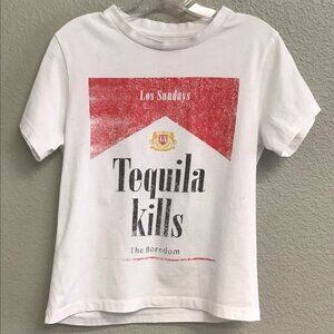 Los Sunday Tequila Kills Graphic T Shirt Adult Size XS White Crew Neck